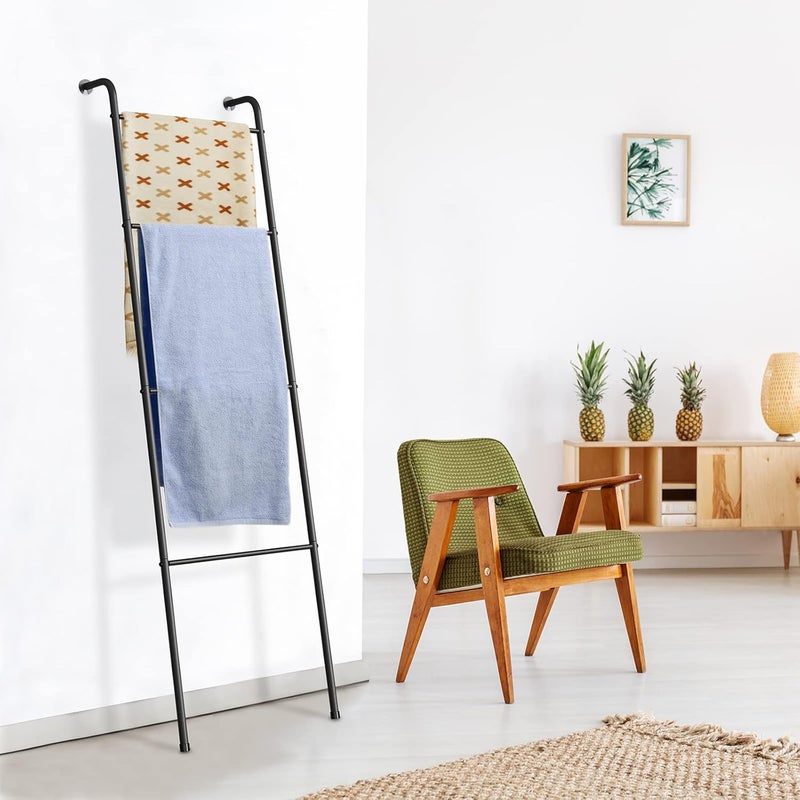 ABQ 2 Pack Blanket Ladder Outdoor Towel Rack for Pool, Decorative Metal Holder for The Living Room Bathroom, Black - Image 2